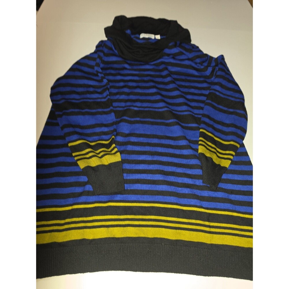 Women’s Kim Rogers 1X Longsleeve Cowl Neck Sweater Black & Blue Striped (H)